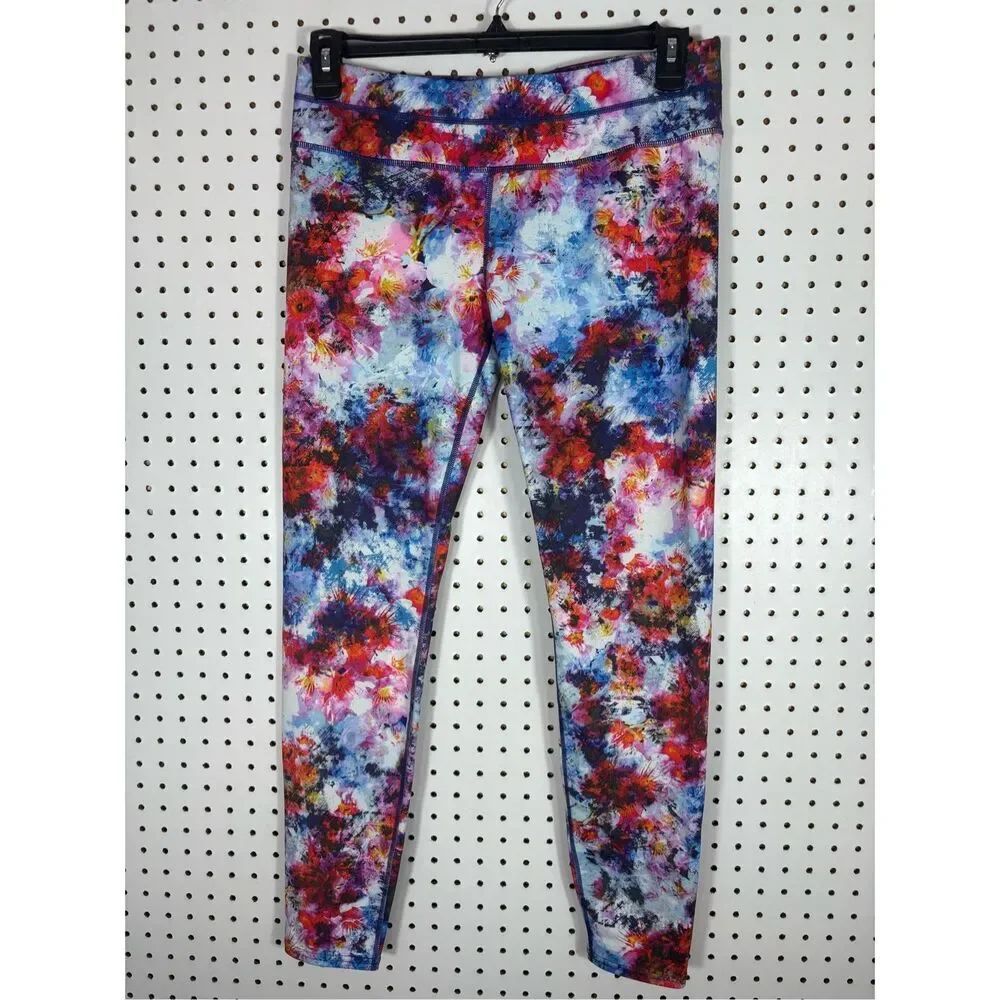 Athleta Hypersonic Sonar Pop Art Pink Blue Splash Leggings Women Sz L